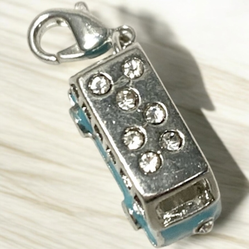 VW Bus Blue, Silver, & Crystal w/Lobster clasp Zipper pull, purse, shoe charm - Picture 6 of 8